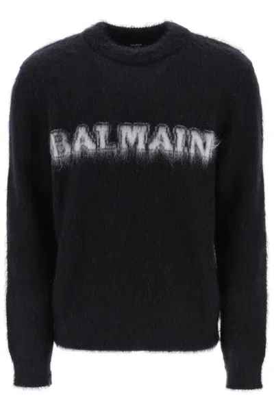 Shop Balmain Retro Pullover In Brushed Mohair In Nero