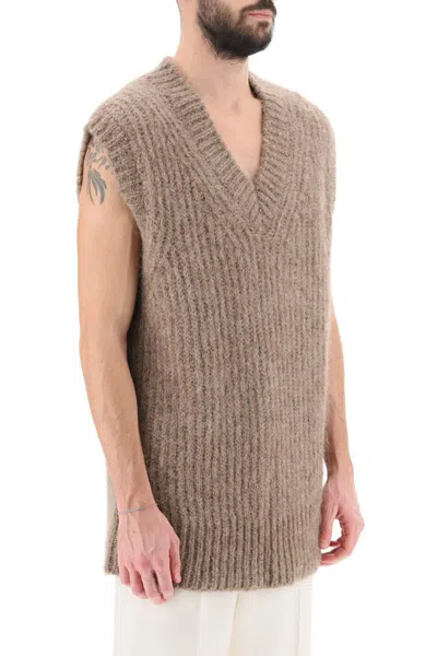 Shop Ami Alexandre Mattiussi Ribbed Alpaca Sweater Vest In Beige