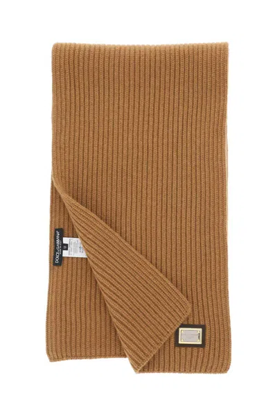 Shop Dolce & Gabbana Ribbed Cashmere Scarf In Marrone