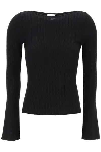 Shop Courrèges Ribbed Knit Pullover Sweater In Nero