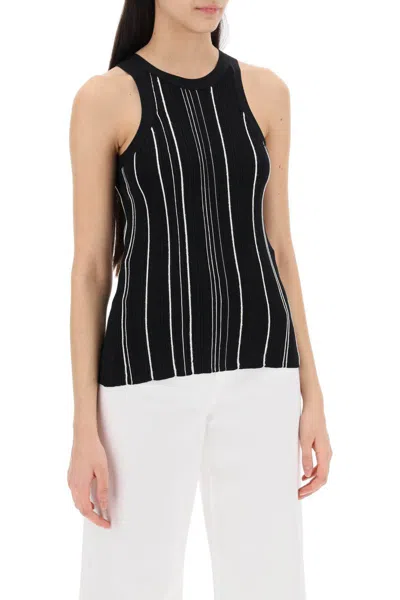 Shop Totême Ribbed Knit Tank Top With Spaghetti In Nero
