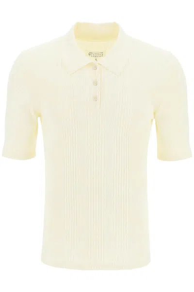 Shop Maison Margiela Ribbed Stretch Polo Shirt In Bianco