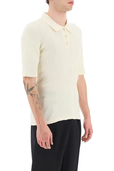 Shop Maison Margiela Ribbed Stretch Polo Shirt In Bianco