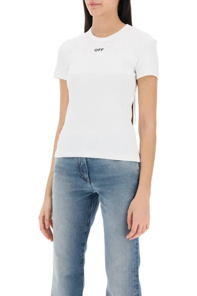 Shop Off-white Ribbed T-shirt With Off Embroidery In Bianco