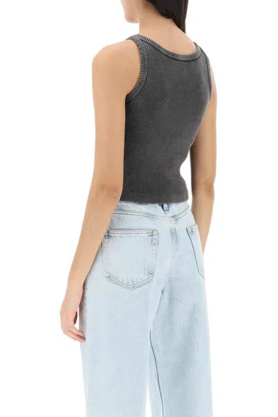 Shop Alessandra Rich Ribbed Tank Top With Logo Patch In Grigio