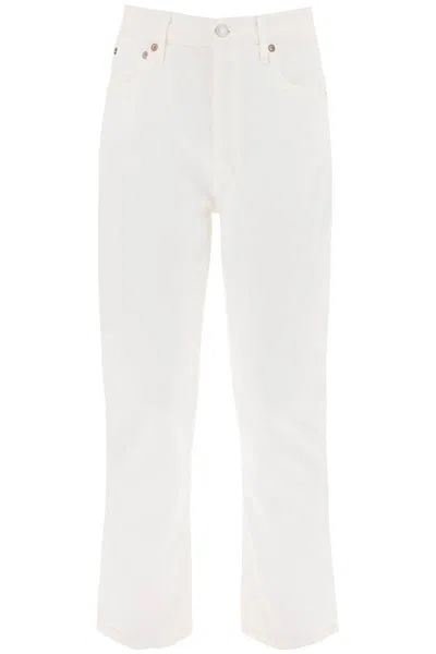 Shop Agolde Riley High-waisted Cropped Jeans In Bianco
