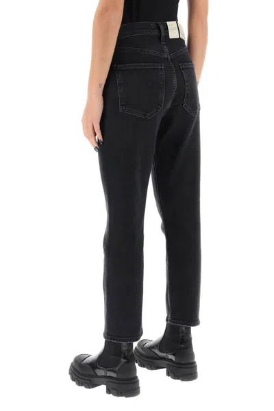 Shop Agolde Riley High-waisted Cropped Jeans In Nero