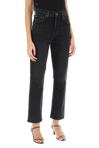 Shop Agolde Riley High-waisted Jeans In Nero