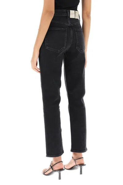 Shop Agolde Riley High-waisted Jeans In Nero