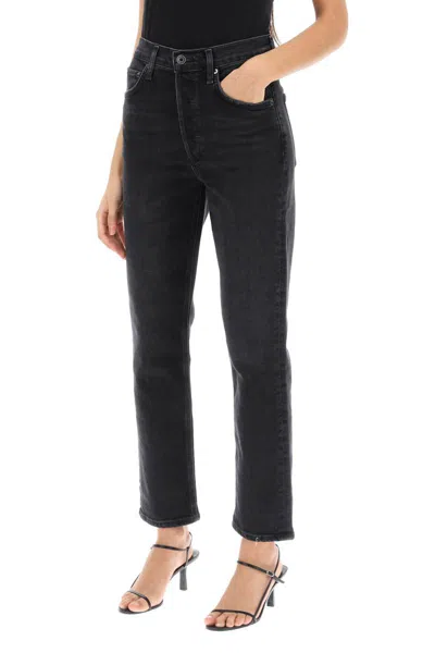 Shop Agolde Riley High-waisted Jeans In Nero