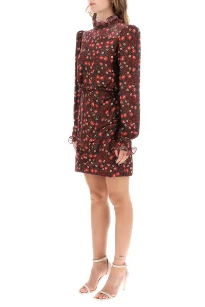 Shop Saloni Rina B Mini Dress In Jacquard Silk In Rosso