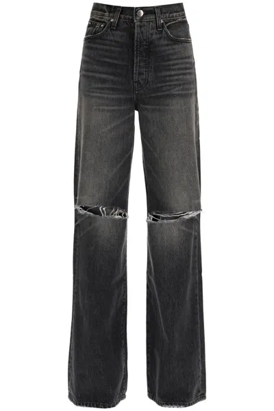 Shop Amiri Ripped Jeans With Wide Leg In Grigio