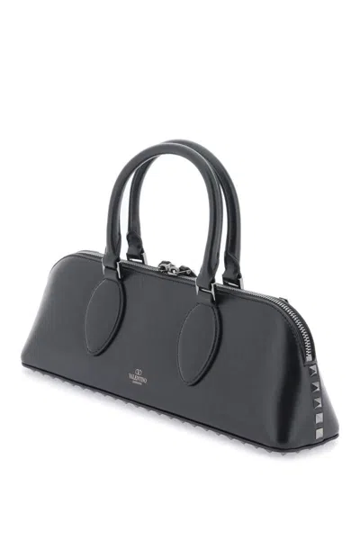 Shop Valentino Rockstud E/w Leather Handbag In Nero