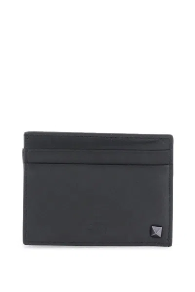 Shop Valentino Rockstud Leather Card Holder In Nero