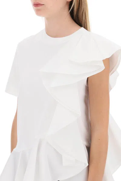 Shop Alexander Mcqueen Ruffled Asymmetric Jersey Top In Bianco