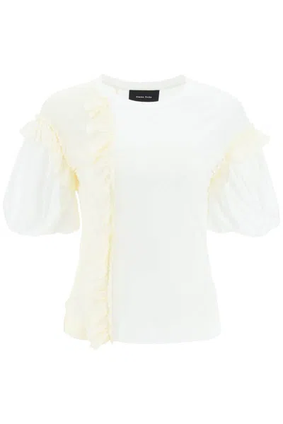 Shop Simone Rocha Ruffled Jersey And Organdie T-shirt In Bianco