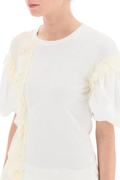 Shop Simone Rocha Ruffled Jersey And Organdie T-shirt In Bianco