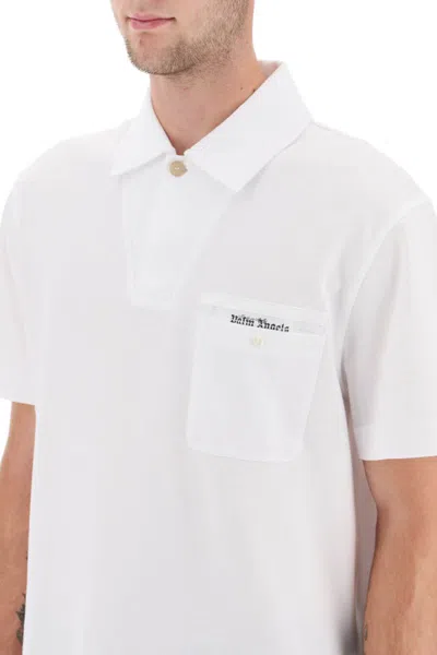 Shop Palm Angels Sartorial Tape Pique' Polo Shirt In Bianco