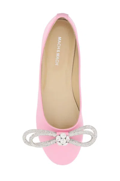 Shop Mach E Mach Satin Flat Ballets With Bow And Crystals In Rosa