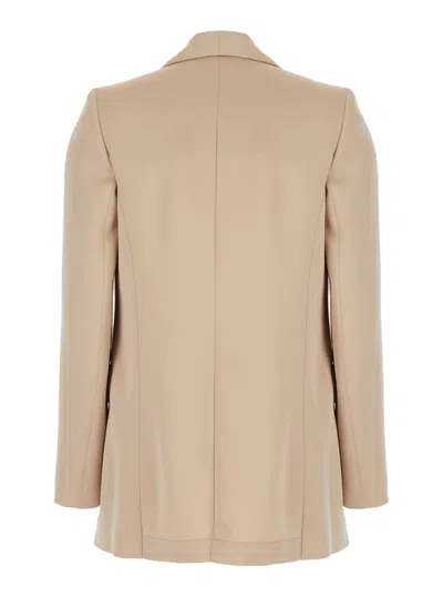 Plain Beige Open Jacket With Shawl Neckline In Beige