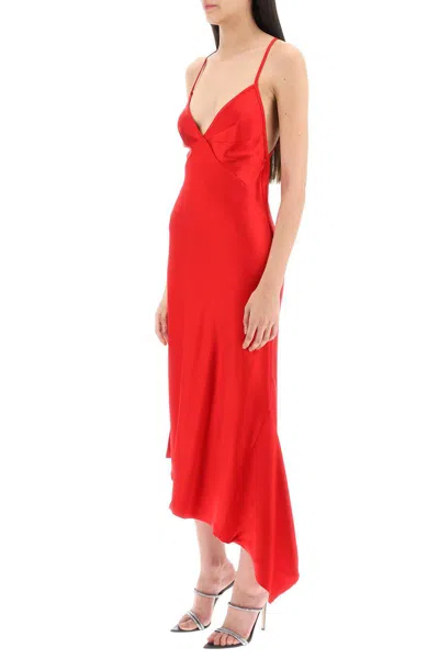 Shop N°21 Satin Slip Dress With Asymmetrical Hem In Rosso