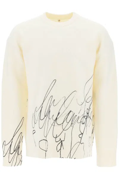 Shop Oamc Scribble Print Wool Cotta Pullover In Bianco