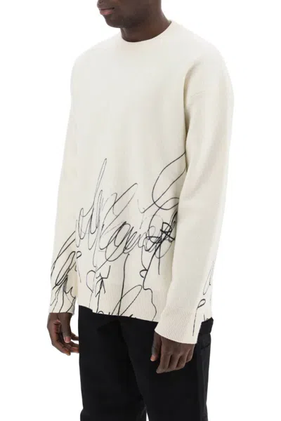 Shop Oamc Scribble Print Wool Cotta Pullover In Bianco