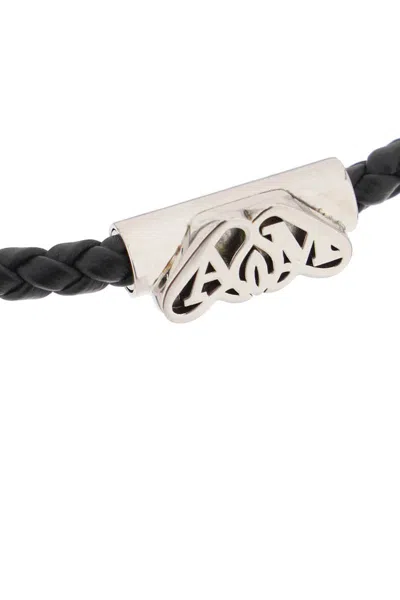 Shop Alexander Mcqueen Seal Leather Bracelet In Nero
