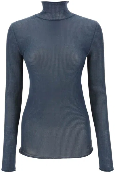 Shop Lemaire Seamless Silk Turtleneck Sweater In Blu