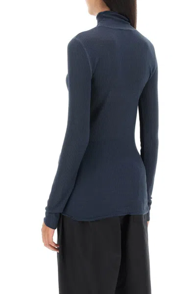 Shop Lemaire Seamless Silk Turtleneck Sweater In Blu