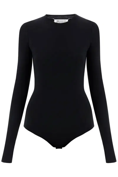 Shop Maison Margiela Second Skin Long Sleeve Lycra Bodysuit In Nero
