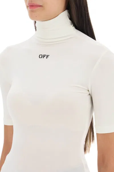 Shop Off-white Second Skin Short Sleeve Turtleneck Top In Bianco
