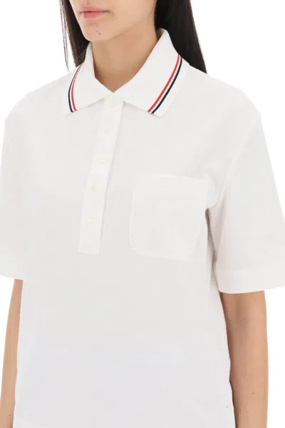 Shop Thom Browne Seersucker Polo Shirt In Bianco