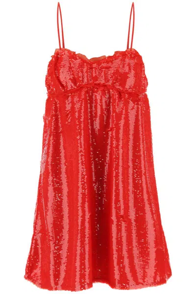 Shop Ganni Sequin Mini Dress In Rosso