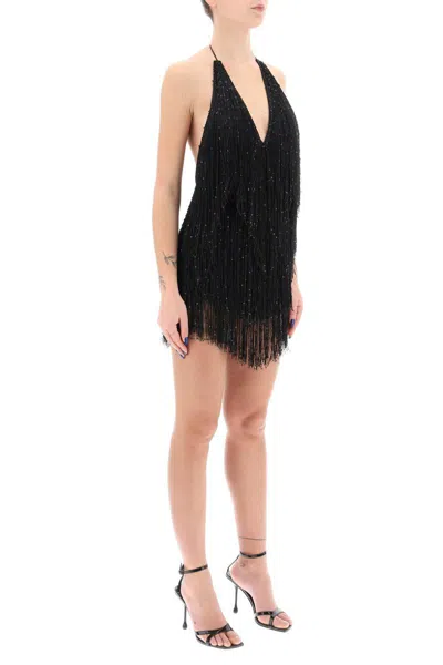 Shop Rotate Birger Christensen Sequined Fringed Mini Dress In Nero