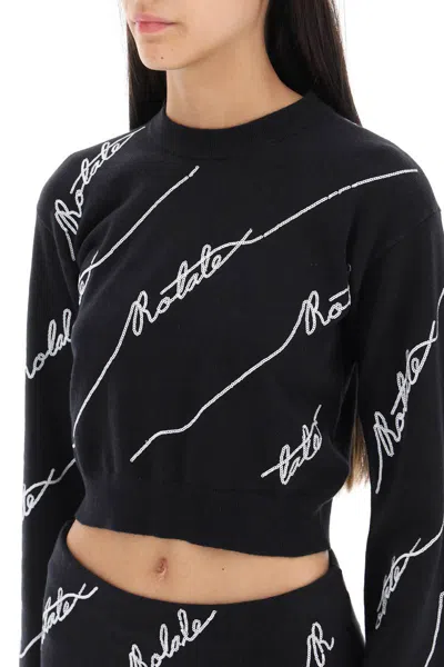 Shop Rotate Birger Christensen Sequined Logo Cropped Sweater In Nero