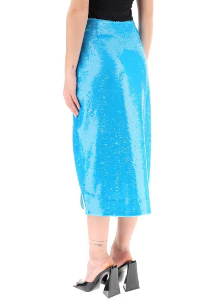 Shop Ganni Sequined Midi Skirt In Celeste