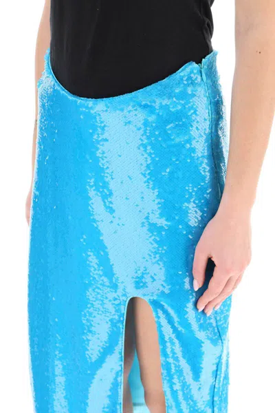 Shop Ganni Sequined Midi Skirt In Celeste
