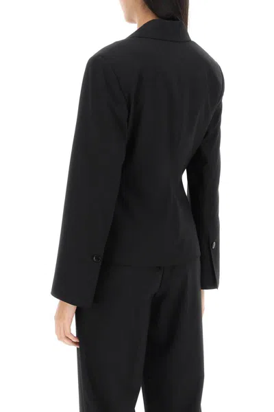 Shop Ganni Shaped Double-breasted Jacket In Nero