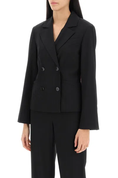 Shop Ganni Shaped Double-breasted Jacket In Nero