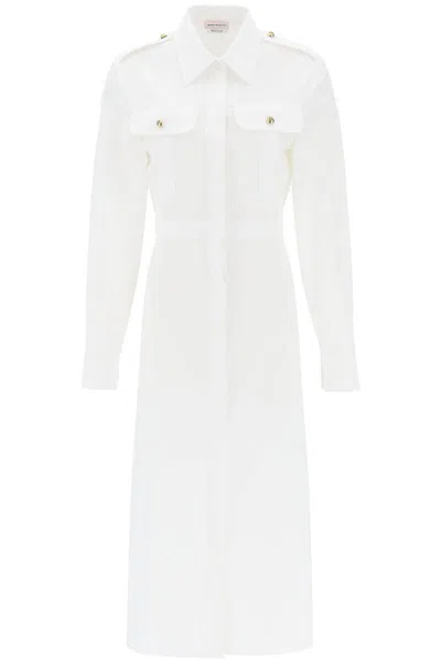 Shop Alexander Mcqueen Shirt Dress In Poplin In Bianco
