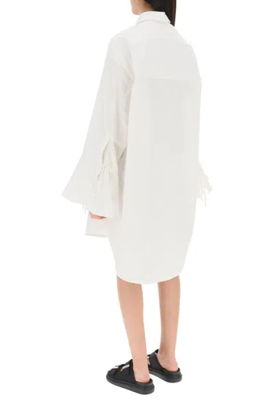 Shop Palm Angels Shirt Dress With Bell Sleeves In Bianco