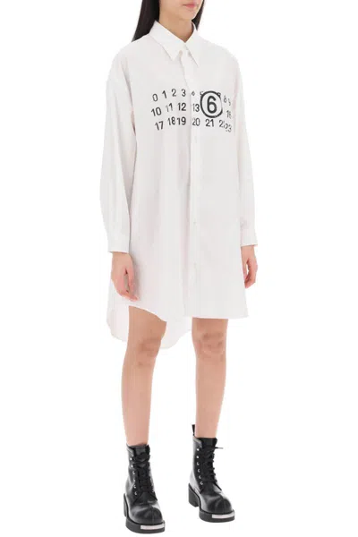 Shop Mm6 Maison Margiela Shirt Dress With Numeric Logo In Bianco
