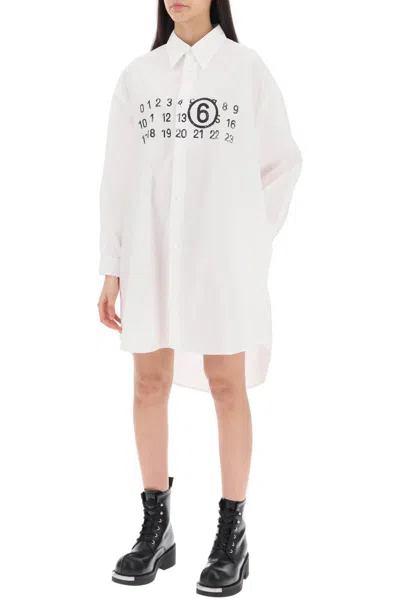 Shop Mm6 Maison Margiela Shirt Dress With Numeric Logo In Bianco