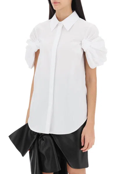 Shop Alexander Mcqueen Shirt With Knotted Short Sleeves In Bianco