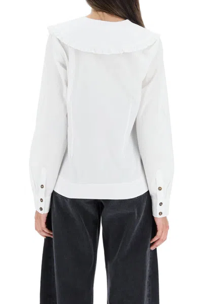 Shop Ganni Shirt With Peter Pan Collar In Bianco