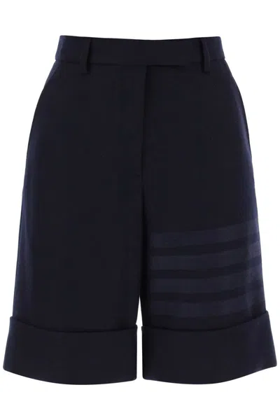 Shop Thom Browne Shorts In Flannel With 4-bar Motif In Blu