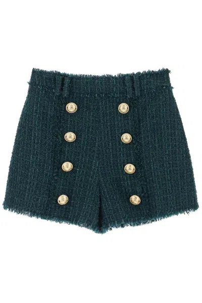 Shop Balmain Shorts In Tweed In Verde