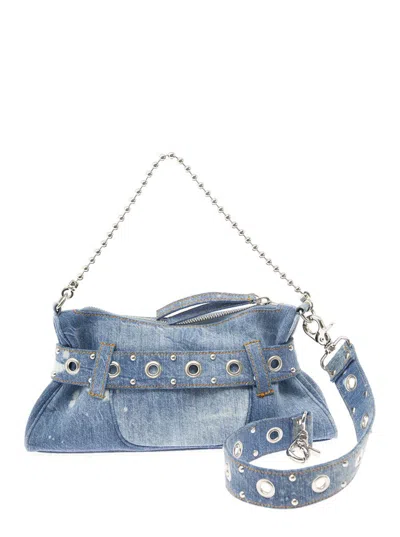 Shop Dsquared2 'gothic' Light Blue Crossbody Bag With Belt  In Denim Woman