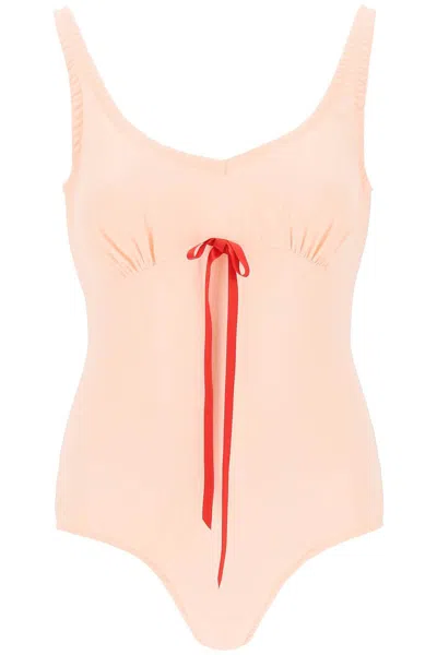 Shop Simone Rocha Silk Blend Bodysuit With Bow Detail In Rosa